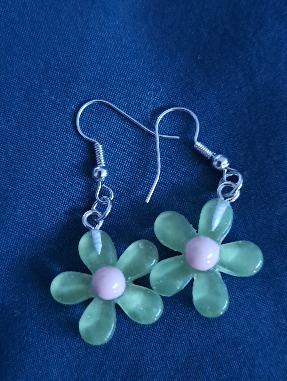 Green And Pink Flower Earrings